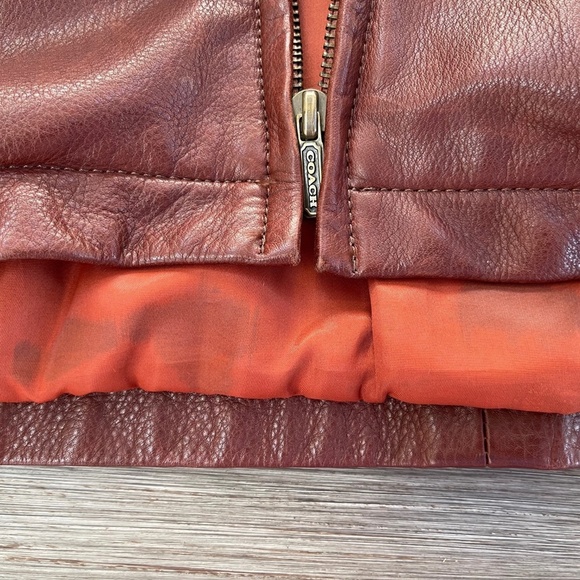 Coach Womens Brown Leather Jacket D6K-0963 Pockets Zipper Snap Cuffs-Size Medium - Picture 7 of 9